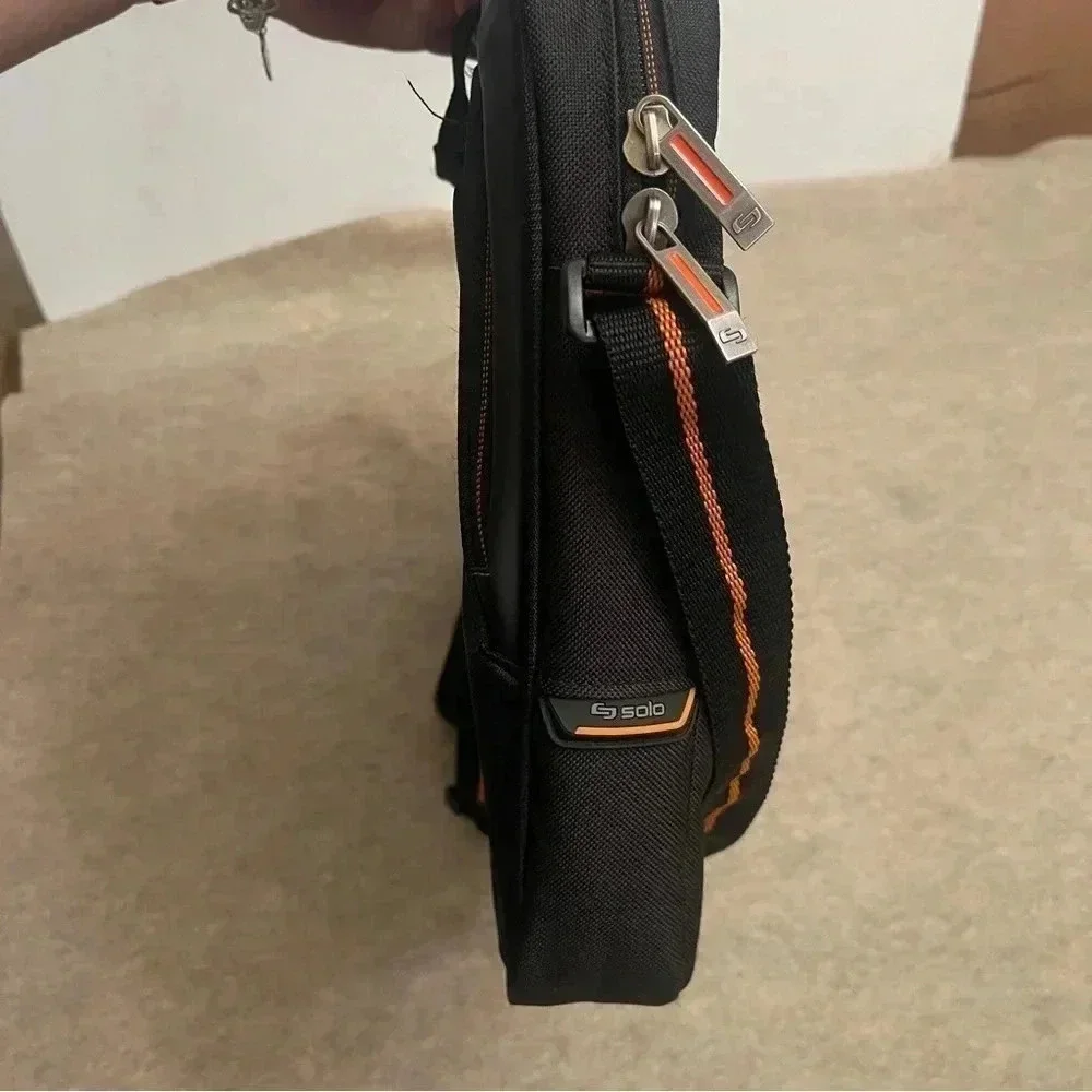 Solo Ace Slim Brief Laptop Briefcase Messenger Bag Black Orange Adjustable Strap